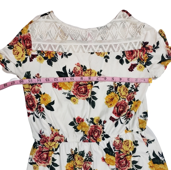 Floral Print Blouson Dress Juniors Size Large (11-13) Cap Sleeve Crotchet Trim - Picture 11 of 12